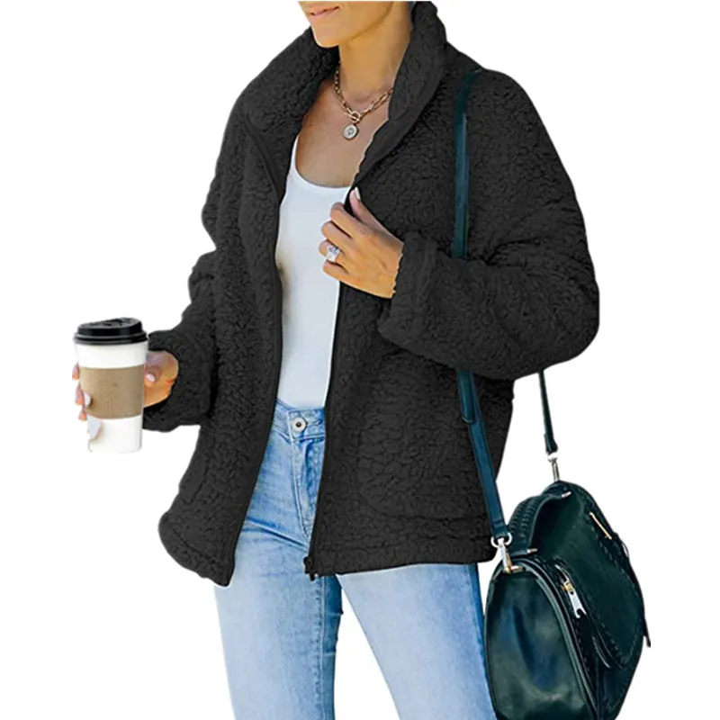 Winter Women Clothing Wholesale Coats Thick Outerwear Solid Color Casual Style