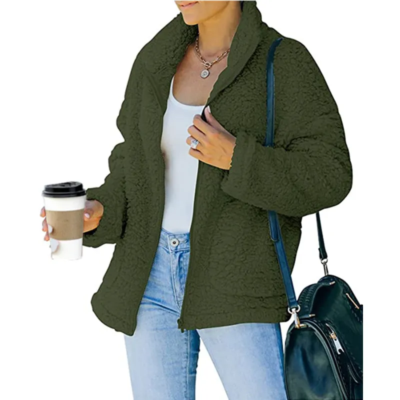 Winter Women Clothing Wholesale Coats Thick Outerwear Solid Color Casual Style