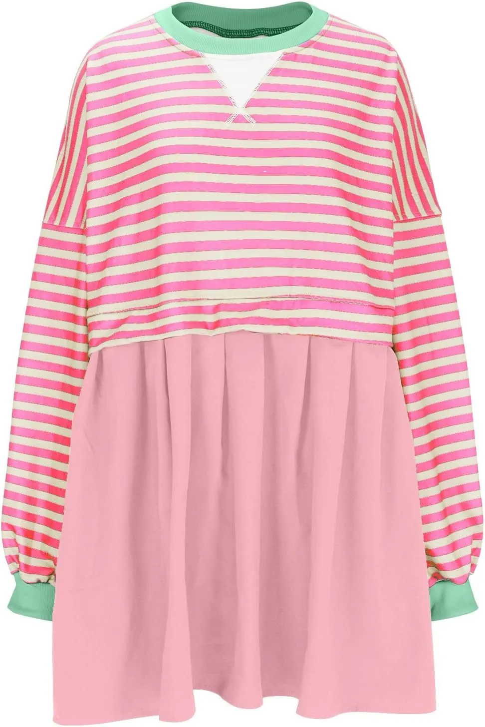 Women's Dresses Casual Oversized Sweatshirts Long Sleeve Crewneck Patchwork Pleated Pullover Mini Dress Fall Dress