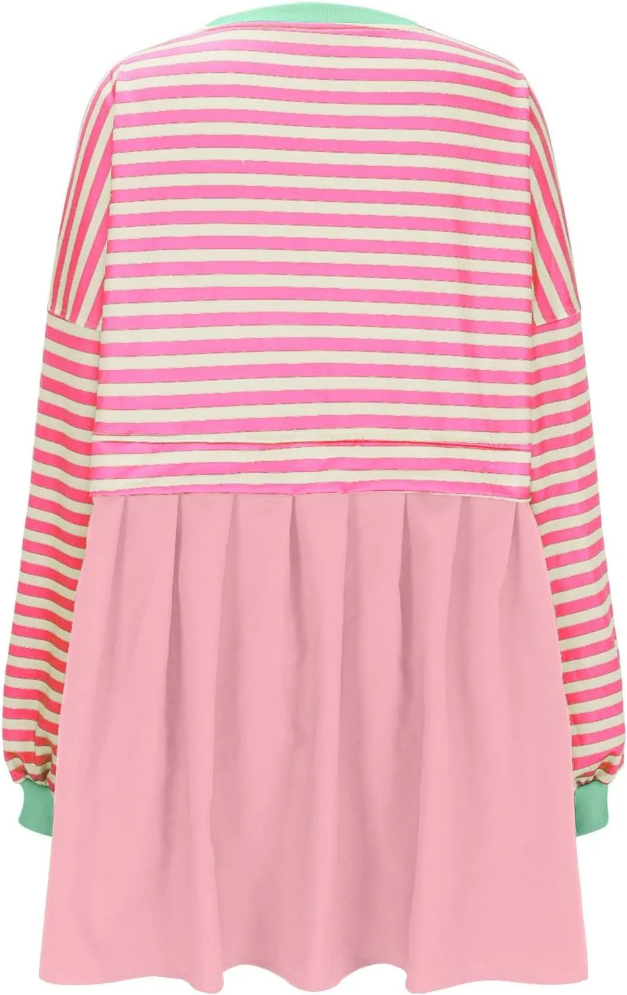 Women's Dresses Casual Oversized Sweatshirts Long Sleeve Crewneck Patchwork Pleated Pullover Mini Dress Fall Dress