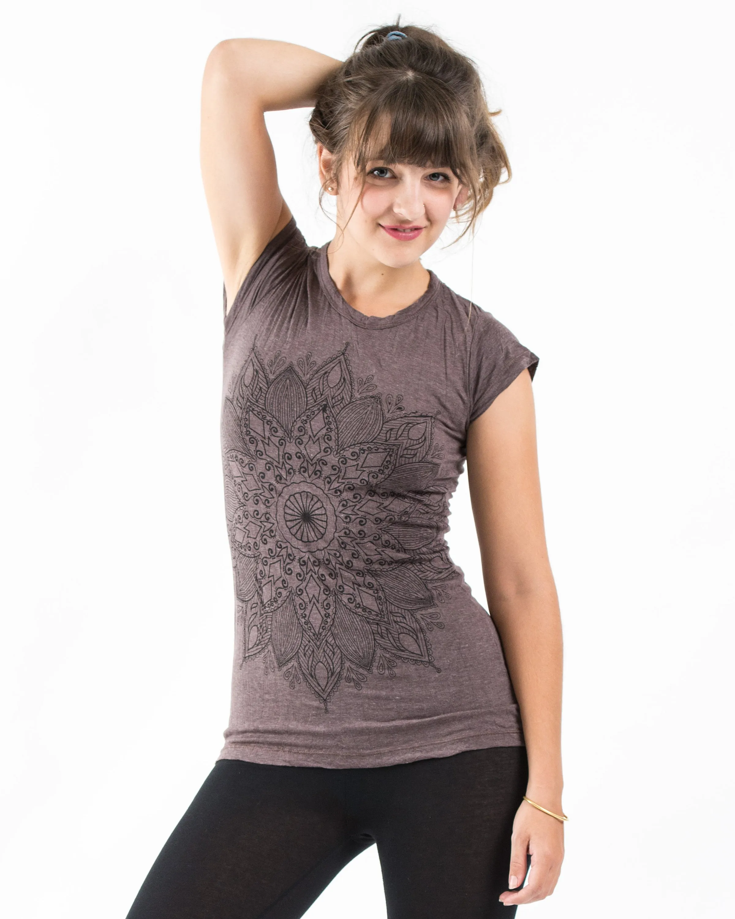 Womens Lotus Mandala T-Shirt in Brown