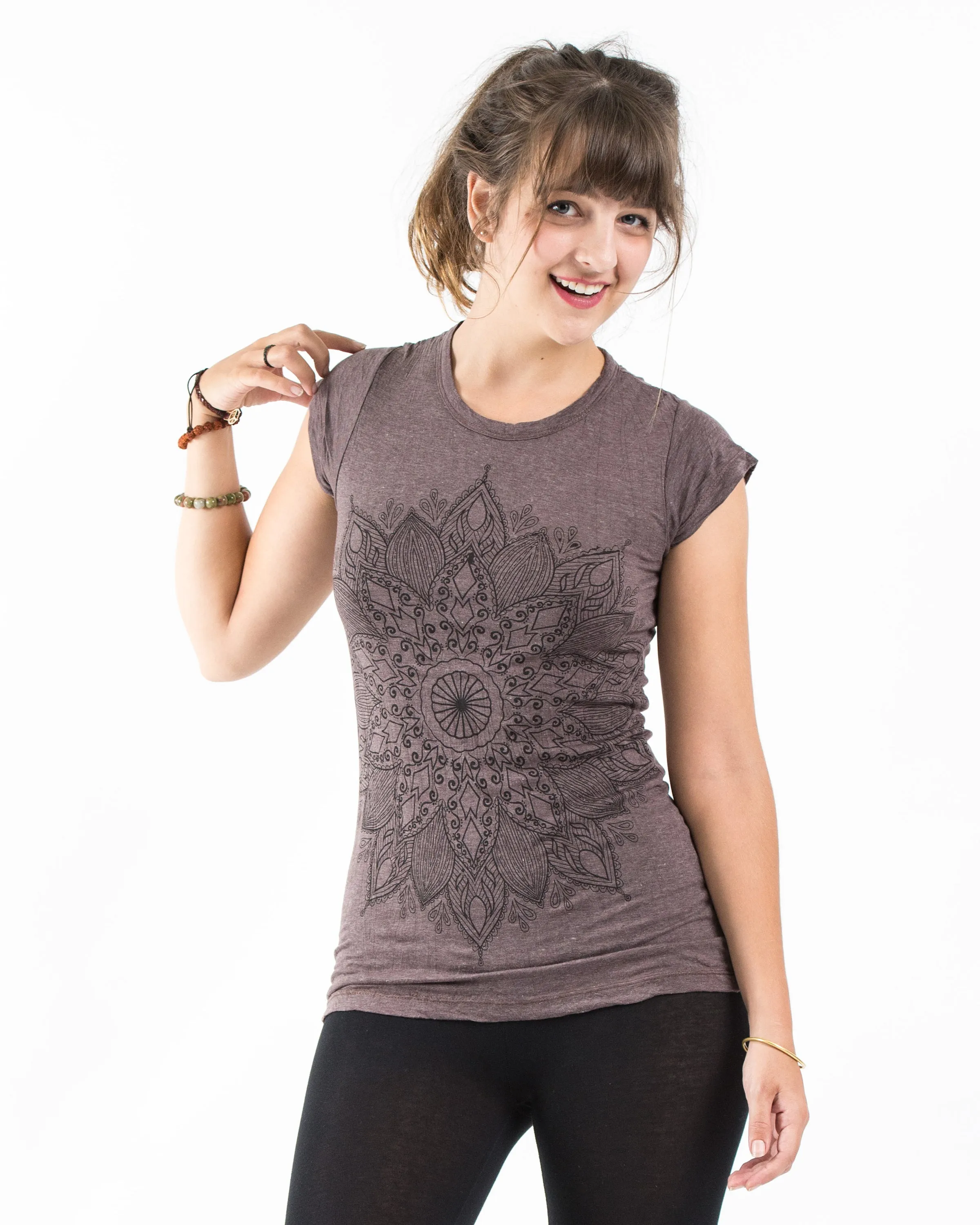 Womens Lotus Mandala T-Shirt in Brown