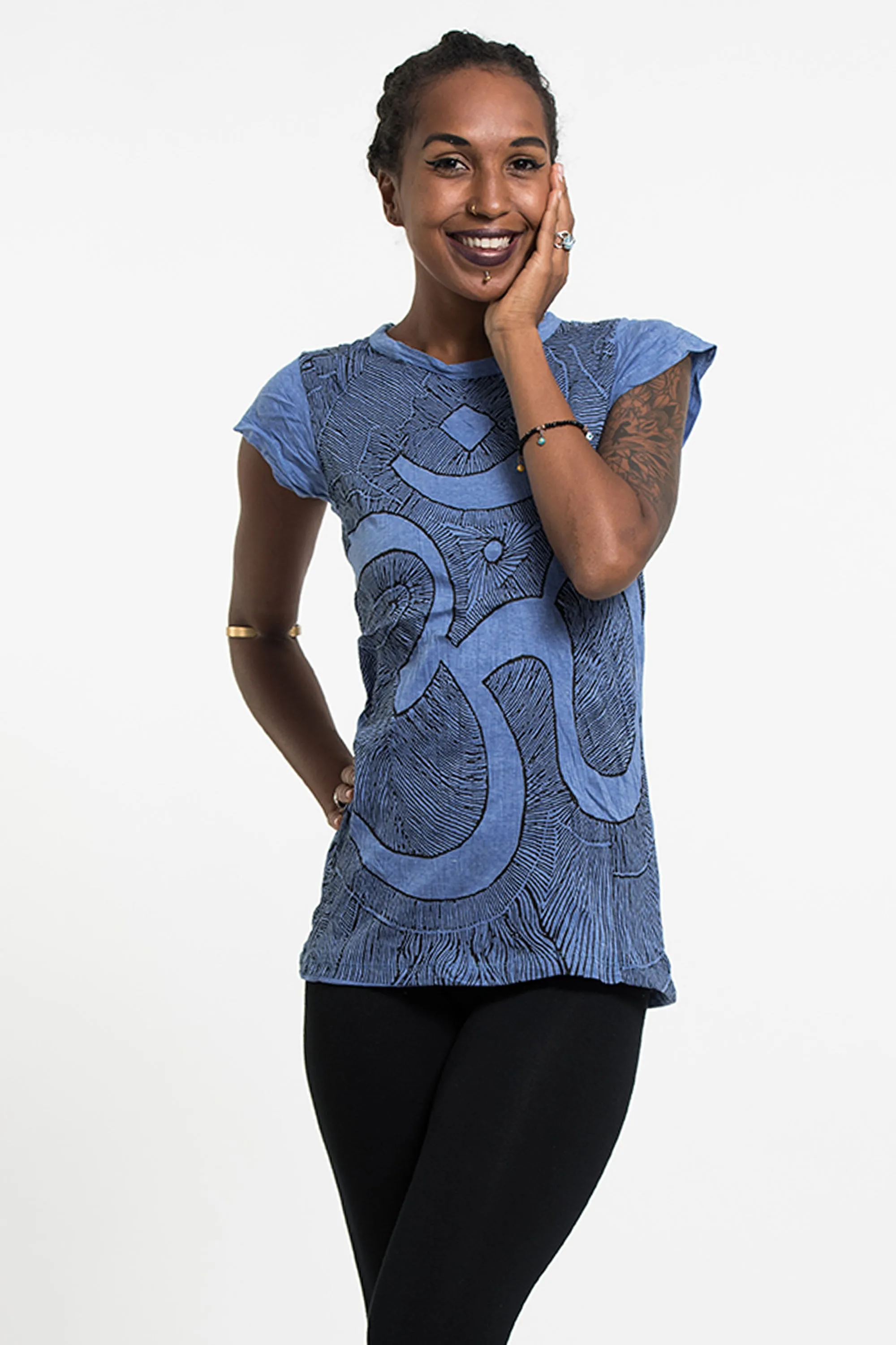 Womens Om T-Shirt in Blue