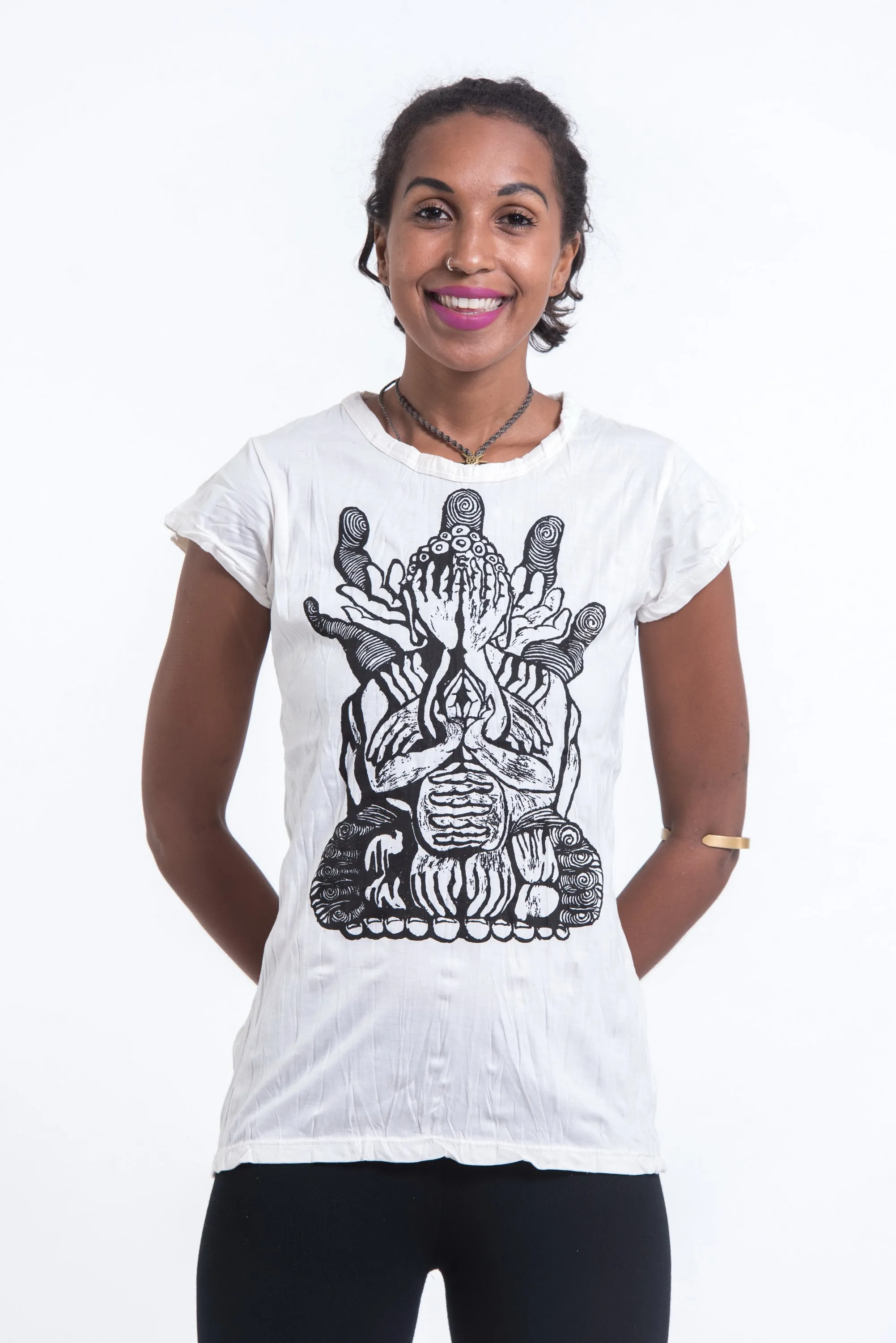 Womens See No Evil Buddha T-Shirt in White