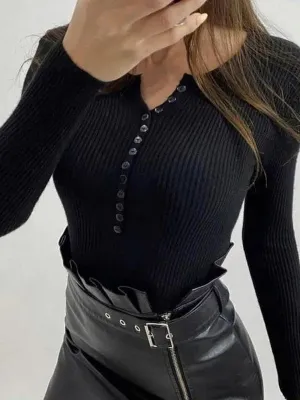 Women's Sweaters V-Neck Button Long Sleeve Knit Sweater