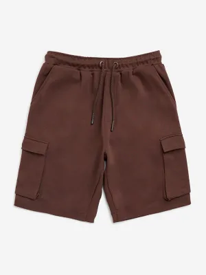 Y&F Kids Dark Brown Cotton-Blend Mid-Rise Shorts