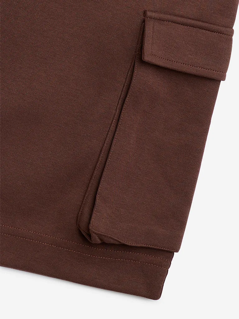 Y&F Kids Dark Brown Cotton-Blend Mid-Rise Shorts
