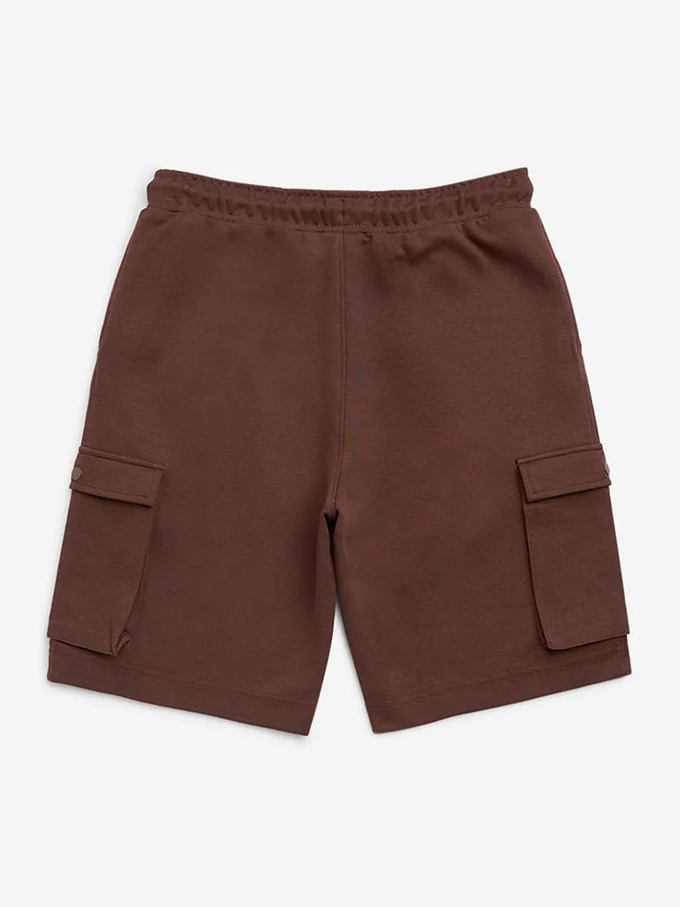 Y&F Kids Dark Brown Cotton-Blend Mid-Rise Shorts